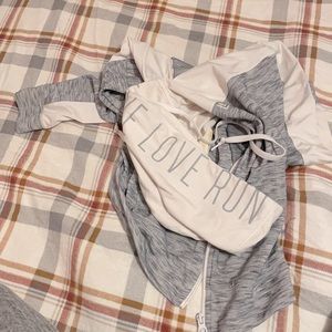 White n grey zip up string hoodie